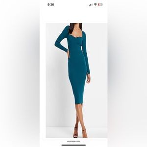 Sweetheart Neckline Ribbed Midi Sweater Dress
